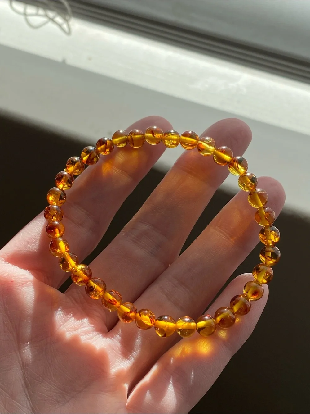 Flower Amber Stretch Bracelet 5.8mm Beads Fits Approximately 7 Inch Wrist